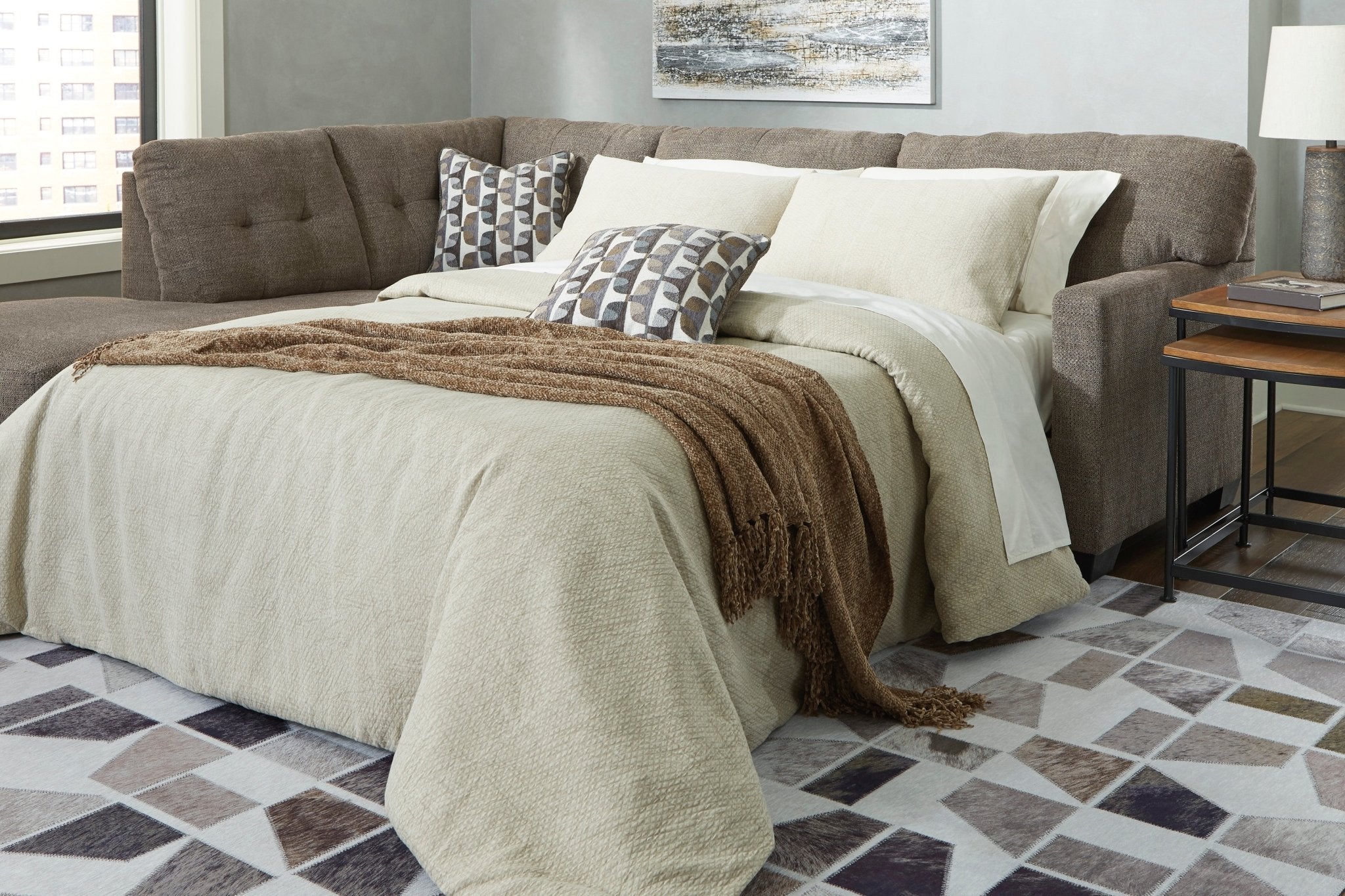 Mahoney 2 - Piece Sleeper Sectional with Chaise - Rooms For Less Furniture Outlet