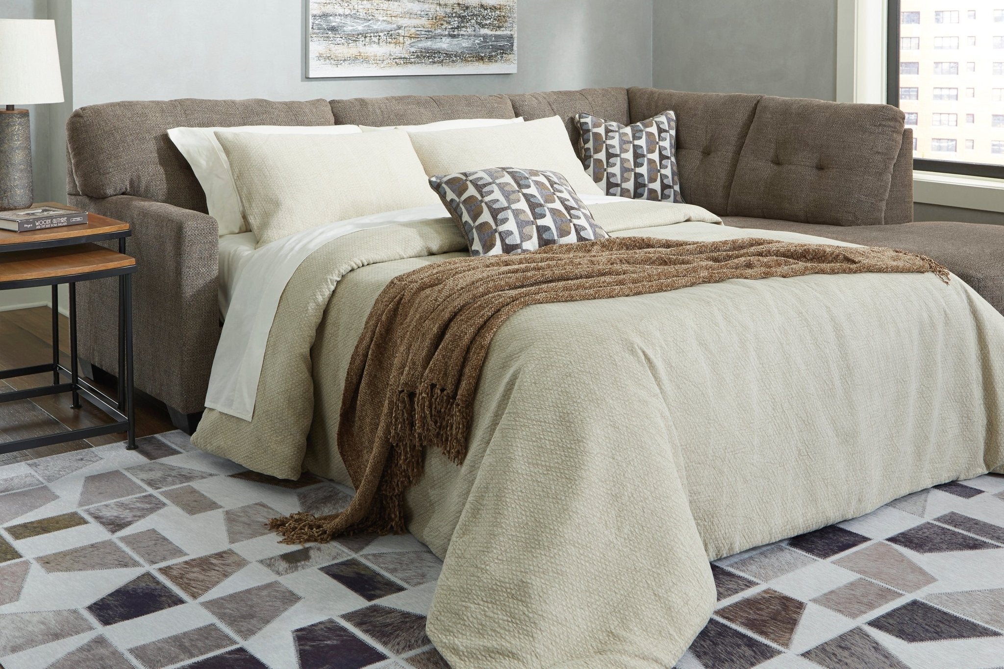 Mahoney 2 - Piece Sleeper Sectional with Chaise - Rooms For Less Furniture Outlet