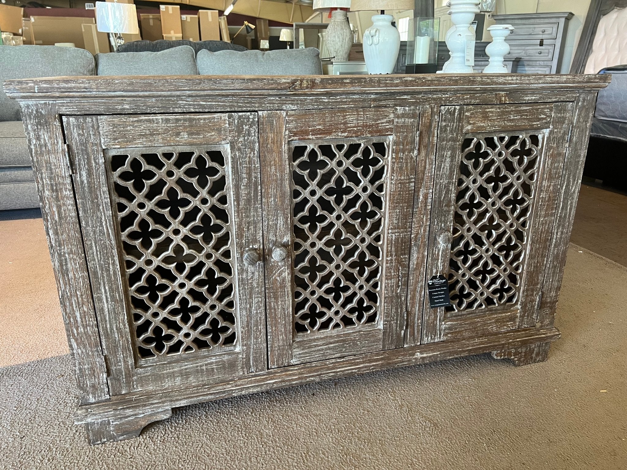 Solid Wood Almond 3 Door Cabinet - Rooms For Less Furniture Outlet